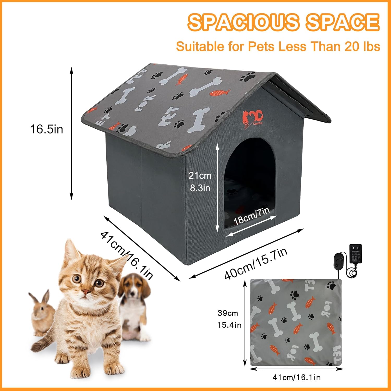 Heated Pet House for Cats & Small Dogs